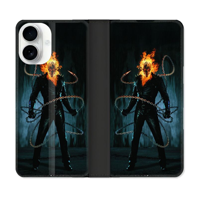 Housse cuir portefeuille Pour Iphone 17 Ghost Rider