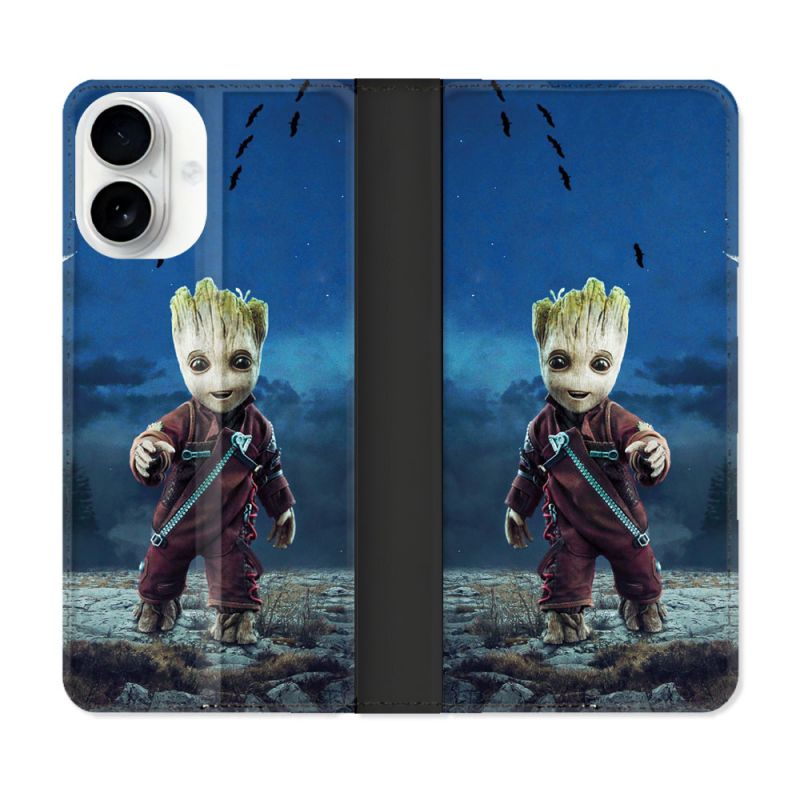 Housse cuir portefeuille Pour Iphone 17 Groot Bleu