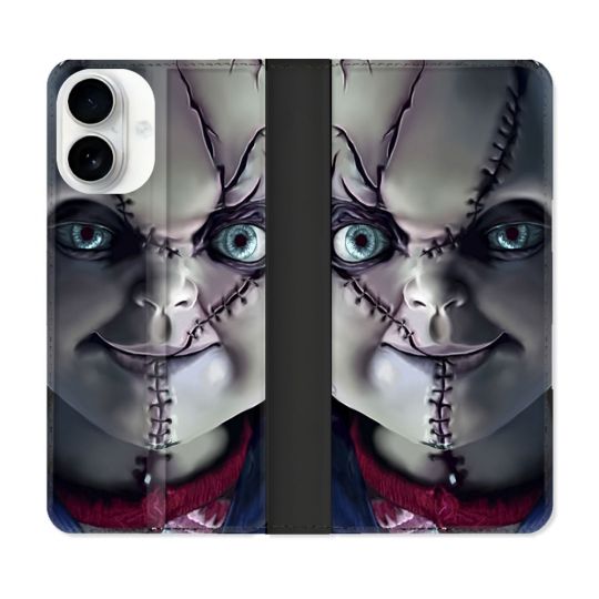Housse cuir portefeuille Pour Iphone 17 Horreur Chucky Cicatrice