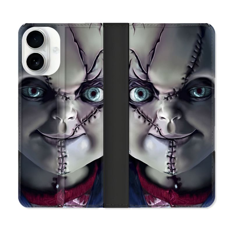 Housse cuir portefeuille Pour Iphone 17 Horreur Chucky Cicatrice