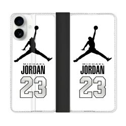 Housse cuir portefeuille Pour Iphone 17 Jordan 23 Blanc