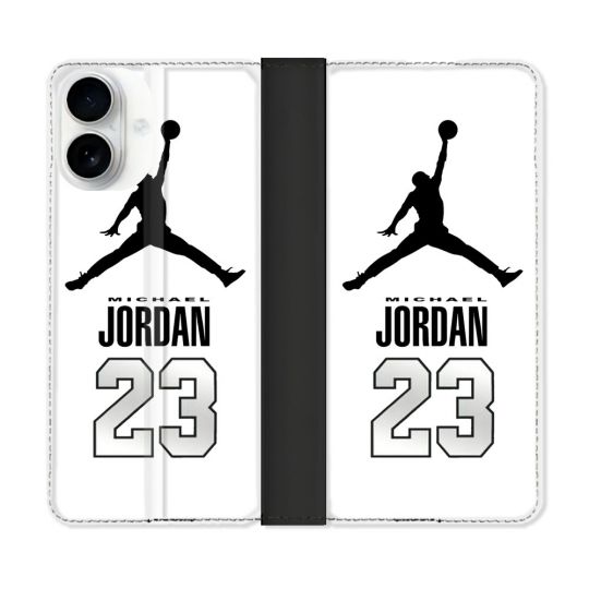 Housse cuir portefeuille Pour Iphone 17 Jordan 23 Blanc