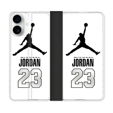 Housse cuir portefeuille Pour Iphone 17 Jordan 23 Blanc