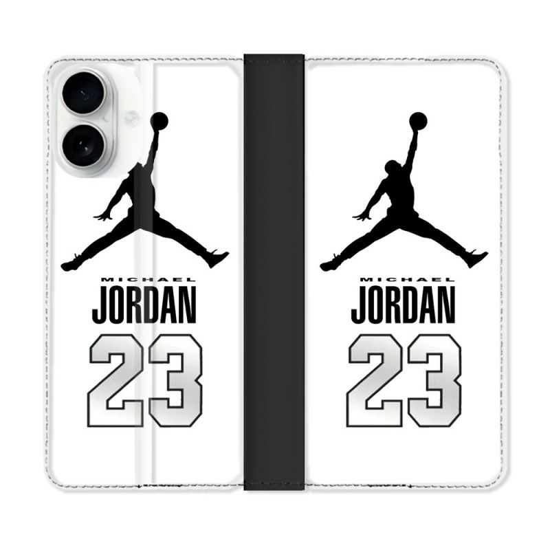 Housse cuir portefeuille Pour Iphone 17 Jordan 23 Blanc