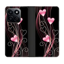Housse cuir portefeuille Pour Honor 200 Smart 5G Amour Coeur Rose Montant sur Noir