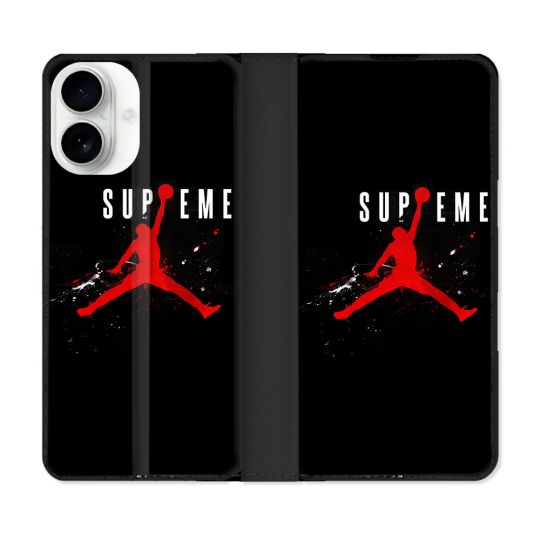 Housse cuir portefeuille Pour Iphone 17 Jordan Supreme Noir