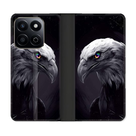 Housse cuir portefeuille Pour Honor 200 Smart 5G Animal Aigle Royal Noir