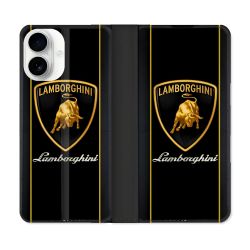 Housse cuir portefeuille Pour Iphone 17 Lamborghini Carbone