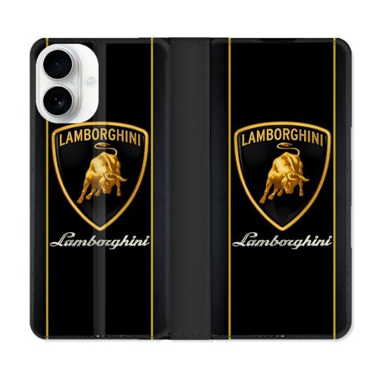 Housse cuir portefeuille Pour Iphone 17 Lamborghini Carbone