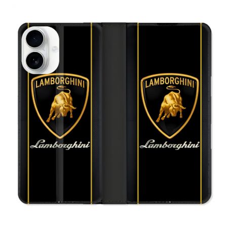 Housse cuir portefeuille Pour Iphone 17 Lamborghini Carbone