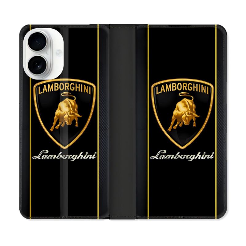 Housse cuir portefeuille Pour Iphone 17 Lamborghini Carbone
