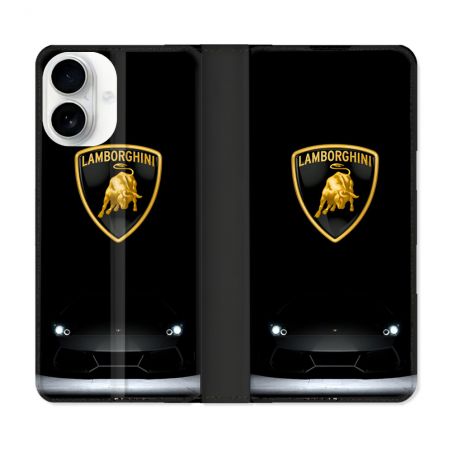 Housse cuir portefeuille Pour Iphone 17 Lamborghini Noir