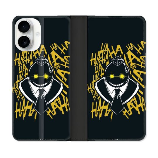 Housse cuir portefeuille Pour Iphone 17 Manga Assassination Classroom Kuro Noir