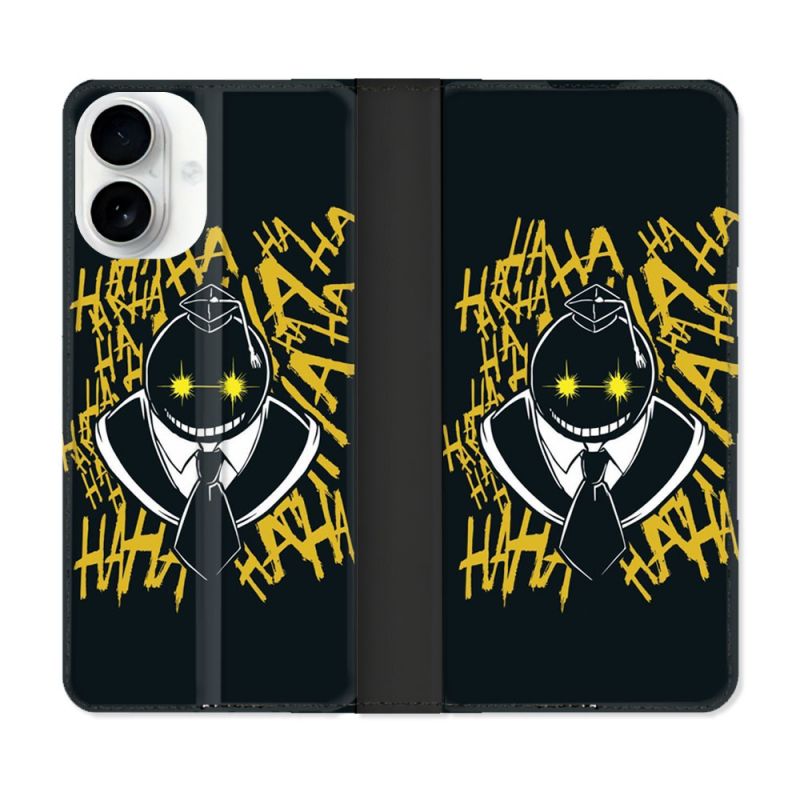 Housse cuir portefeuille Pour Iphone 17 Manga Assassination Classroom Kuro Noir