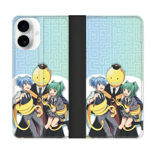 Housse cuir portefeuille Pour Iphone 17 Manga Assassination Classroom Kuro Trio