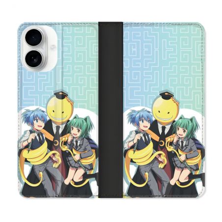 Housse cuir portefeuille Pour Iphone 17 Manga Assassination Classroom Kuro Trio