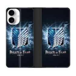Housse cuir portefeuille Pour Iphone 17 Manga Attaque Titans Noir
