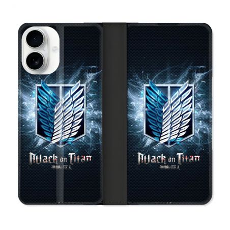 Housse cuir portefeuille Pour Iphone 17 Manga Attaque Titans Noir