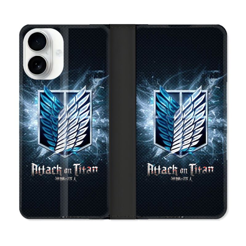 Housse cuir portefeuille Pour Iphone 17 Manga Attaque Titans Noir