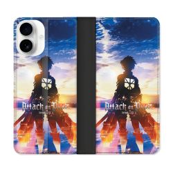 Housse cuir portefeuille Pour Iphone 17 Manga Attaque Titans Soleil