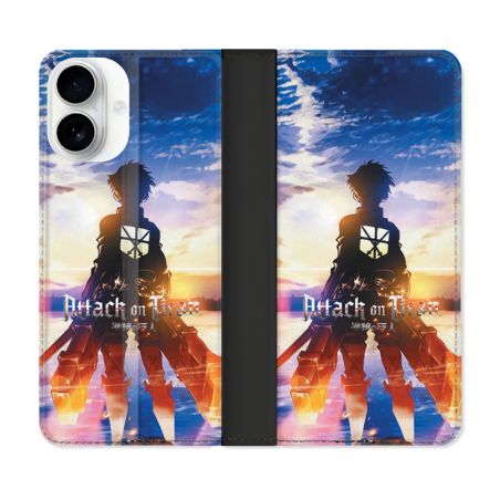 Housse cuir portefeuille Pour Iphone 17 Manga Attaque Titans Soleil