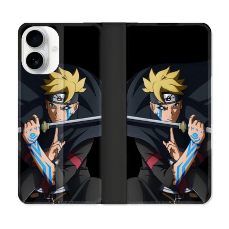 Housse cuir portefeuille Pour Iphone 17 Manga Boruto Tatouage