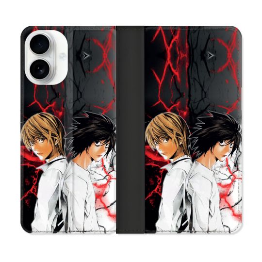 Housse cuir portefeuille Pour Iphone 17 Manga Death Note Duo