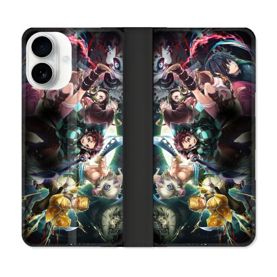 Housse cuir portefeuille Pour Iphone 17 Manga Demon Slayer Groupe