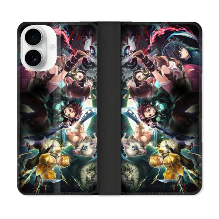 Housse cuir portefeuille Pour Iphone 17 Manga Demon Slayer Groupe