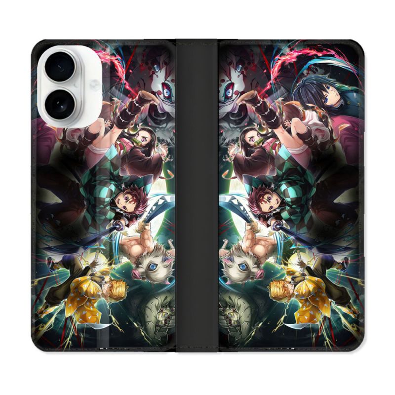 Housse cuir portefeuille Pour Iphone 17 Manga Demon Slayer Groupe