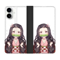 Housse cuir portefeuille Pour Iphone 17 Manga Demon Slayer Nezuko
