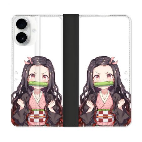 Housse cuir portefeuille Pour Iphone 17 Manga Demon Slayer Nezuko