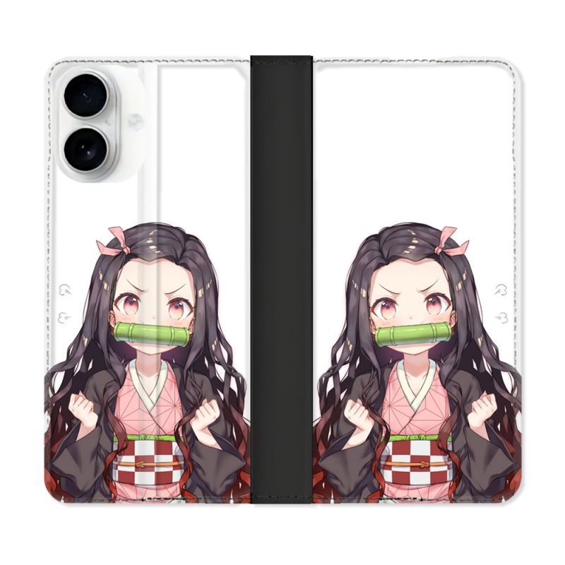 Housse cuir portefeuille Pour Iphone 17 Manga Demon Slayer Nezuko