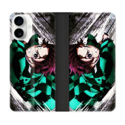 Housse cuir portefeuille Pour Iphone 17 Manga Demon Slayer Tanjiro