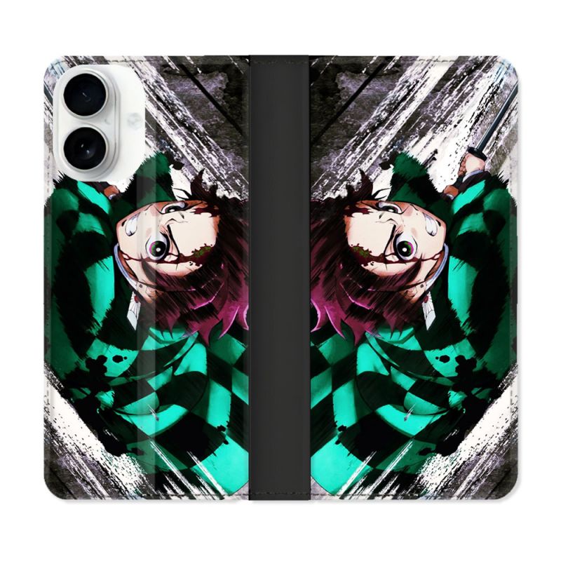 Housse cuir portefeuille Pour Iphone 17 Manga Demon Slayer Tanjiro
