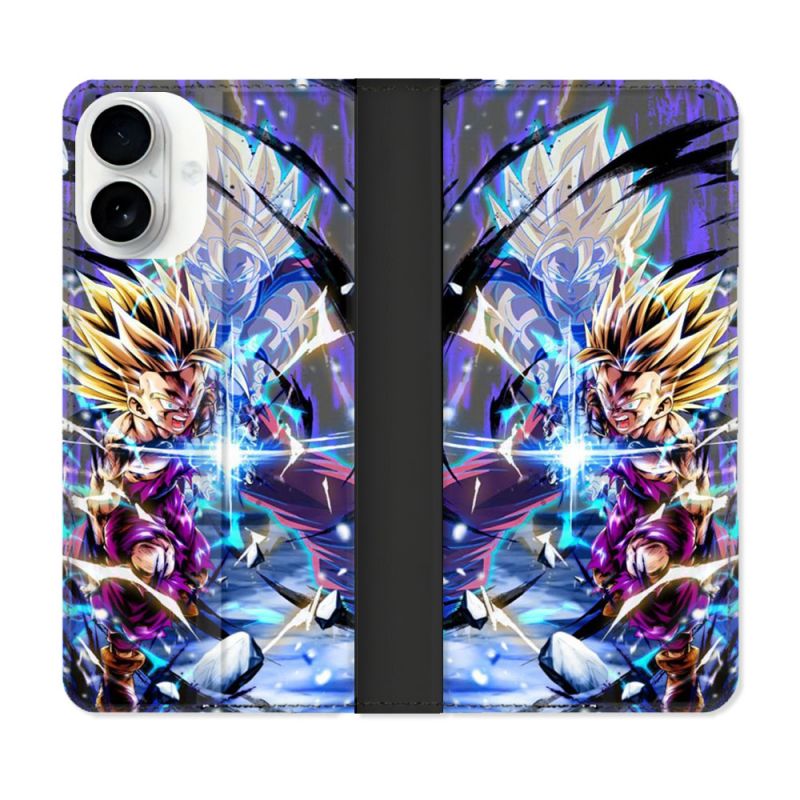 Housse cuir portefeuille Pour Iphone 17 Manga Dragon Ball Sangohan Duo