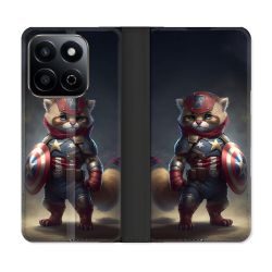 Housse cuir portefeuille Pour Honor 200 Smart 5G Animal Chat America
