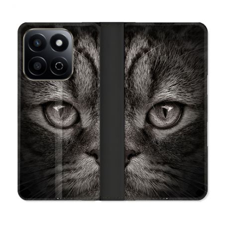 Housse cuir portefeuille Pour Honor 200 Smart 5G Animal Chat Gris