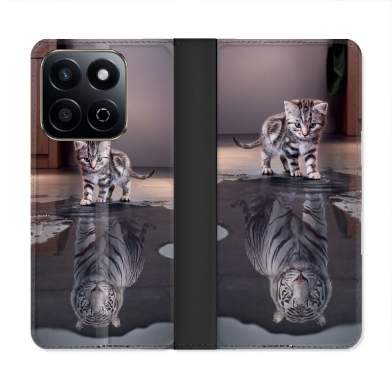Housse cuir portefeuille Pour Honor 200 Smart 5G Animal Chat Reflet