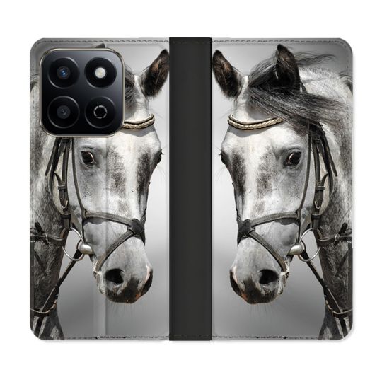 Housse cuir portefeuille Pour Honor 200 Smart 5G Animal Cheval Blanc