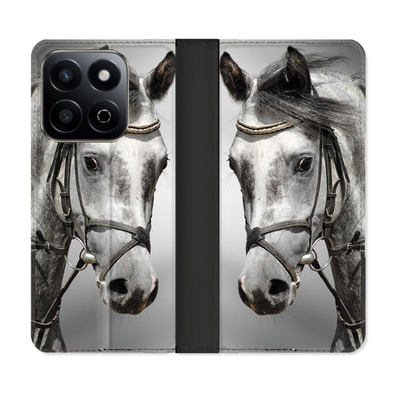 Housse cuir portefeuille Pour Honor 200 Smart 5G Animal Cheval Blanc