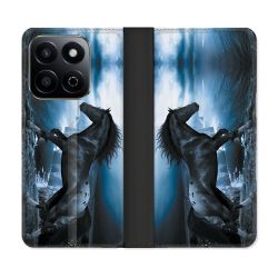 Housse cuir portefeuille Pour Honor 200 Smart 5G Animal Cheval Noir