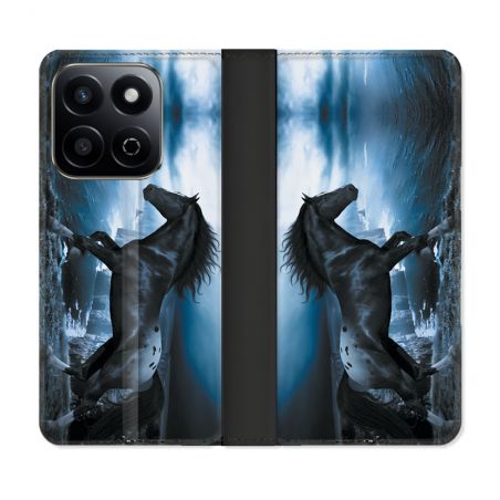 Housse cuir portefeuille Pour Honor 200 Smart 5G Animal Cheval Noir