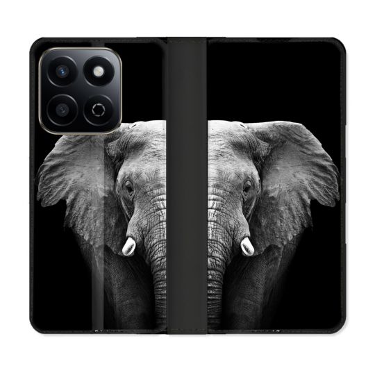 Housse cuir portefeuille Pour Honor 200 Smart 5G Animal Elephant Noir
