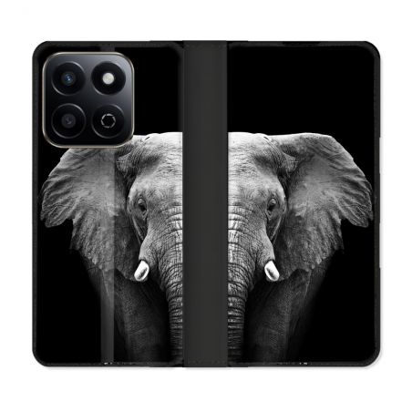 Housse cuir portefeuille Pour Honor 200 Smart 5G Animal Elephant Noir
