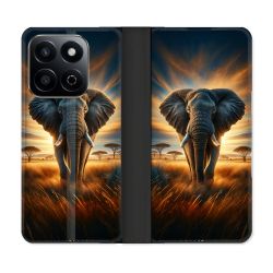 Housse cuir portefeuille Pour Honor 200 Smart 5G Animal Elephant Savane