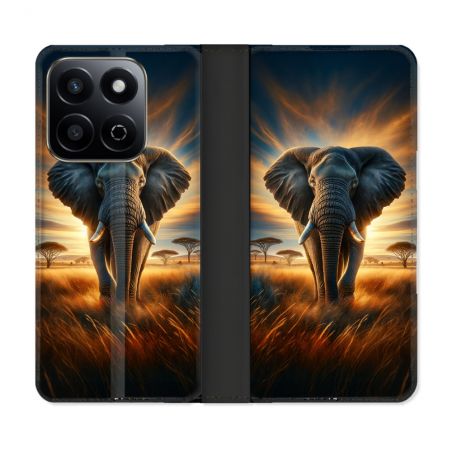 Housse cuir portefeuille Pour Honor 200 Smart 5G Animal Elephant Savane