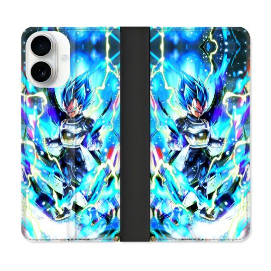 Housse cuir portefeuille Pour Iphone 17 Manga Dragon Ball Vegeta Bleu