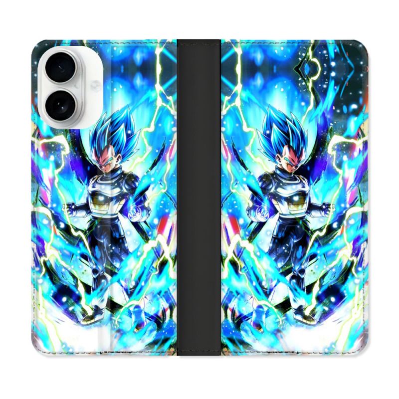 Housse cuir portefeuille Pour Iphone 17 Manga Dragon Ball Vegeta Bleu