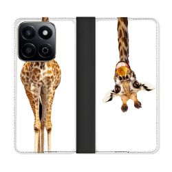 Housse cuir portefeuille Pour Honor 200 Smart 5G Animal Girafe Blanche